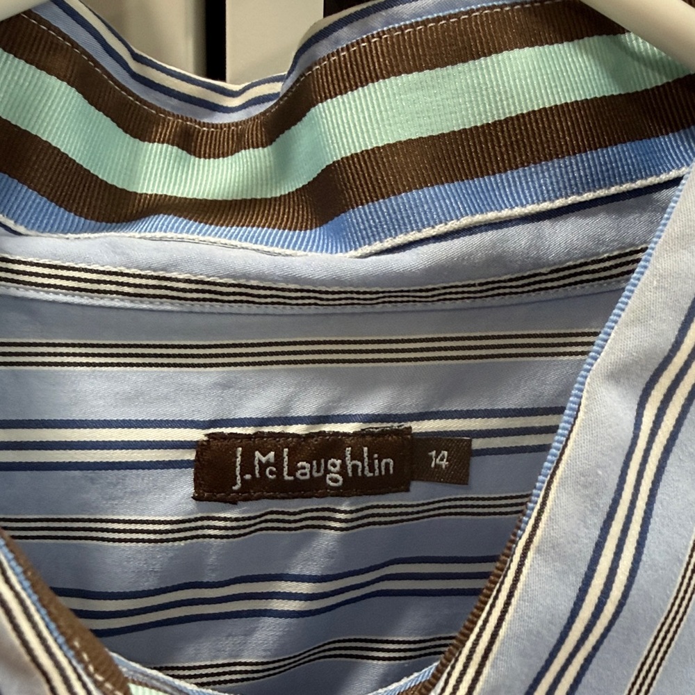 J. Mclaughlin Blue Button Down Striped Blouse Shi… - image 2